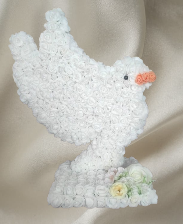Colombe en fleurs de mousse : un hommage doux et personnalisé pour la Toussaint, conçu pour durer en extérieur.