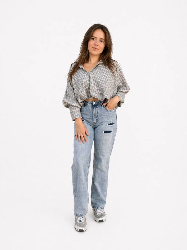 Cropped blouse licht blauw