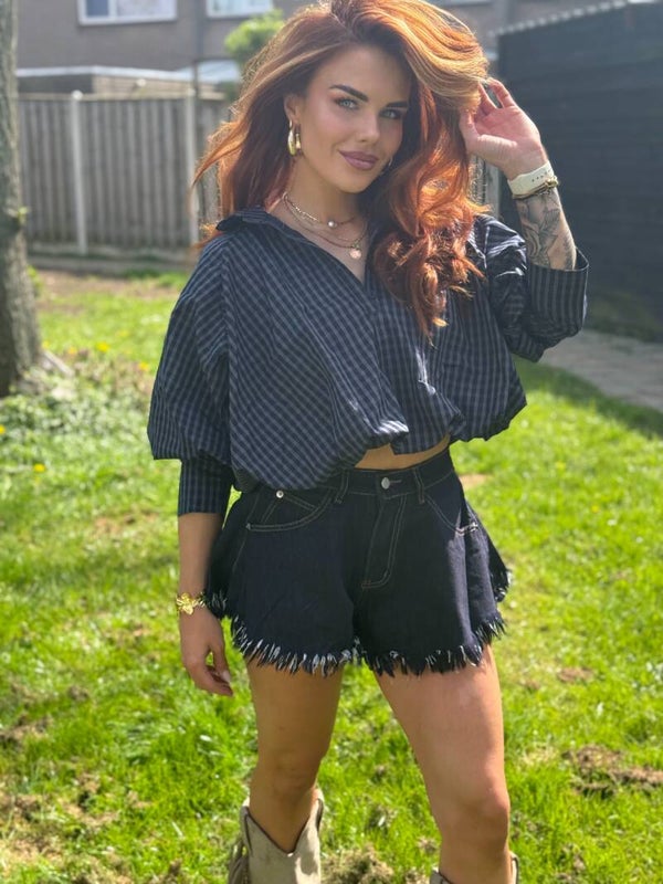 Cropped blouse blauw