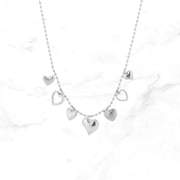 RVS Bedelketting Hartjes - Zilver