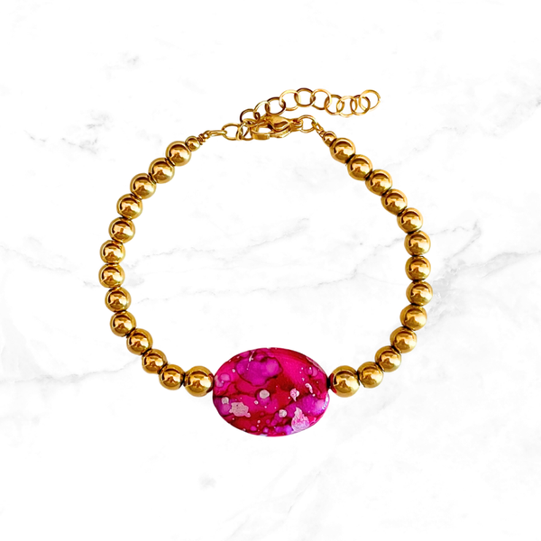 RVS armband Ovaal - Fushia