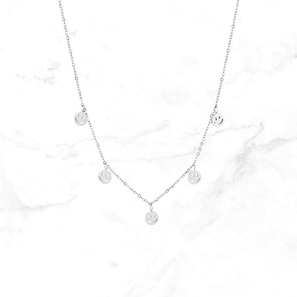 RVS Bedelketting Smiley - Zilver