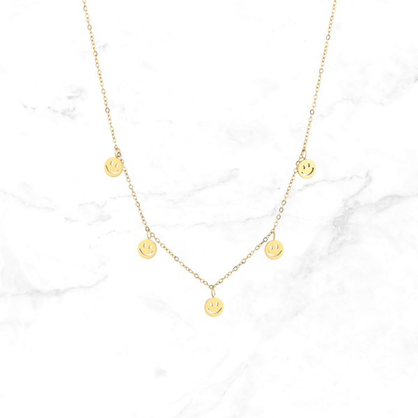 RVS Bedelketting Smiley - Goud