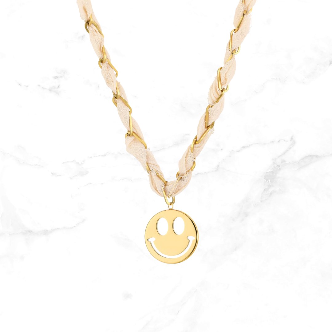 RVS Ketting Smiley - Beige