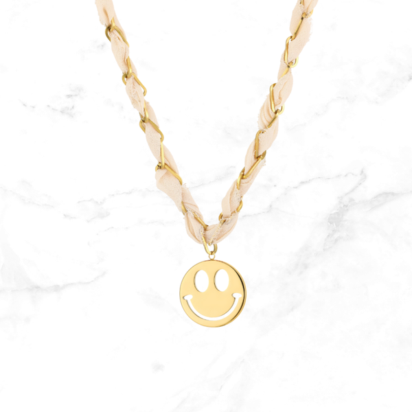 RVS Ketting Smiley - Beige