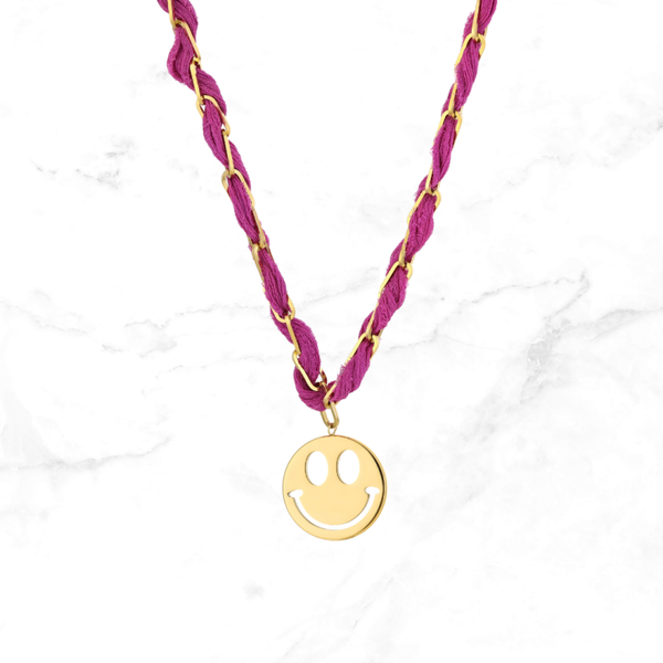 RVS Ketting Smiley - Fuchsia