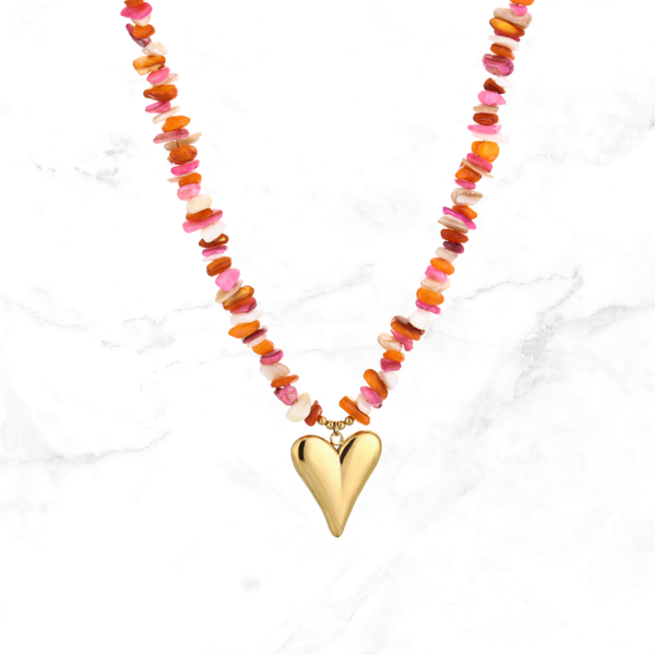 Ibiza Ketting Hart - Roze/Oranje/Beige