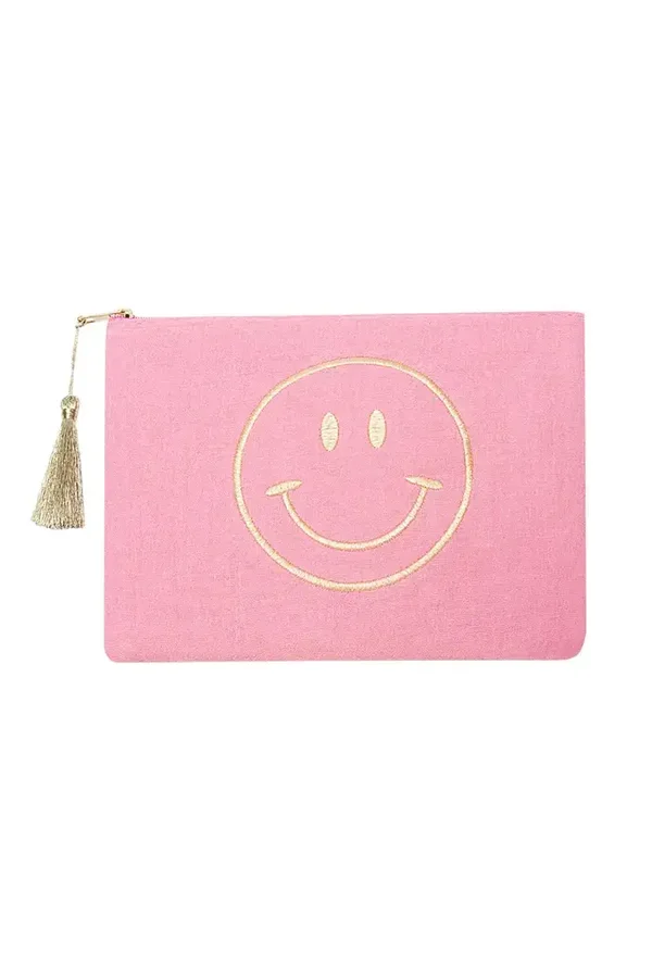 Make-up tasje katoen smiley - Roze