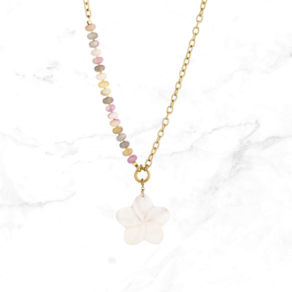 RVS ketting Bloem - Khaki