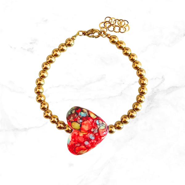 RVS armband Hart L - Rood