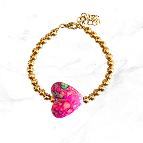 RVS armband Hart L - Roze