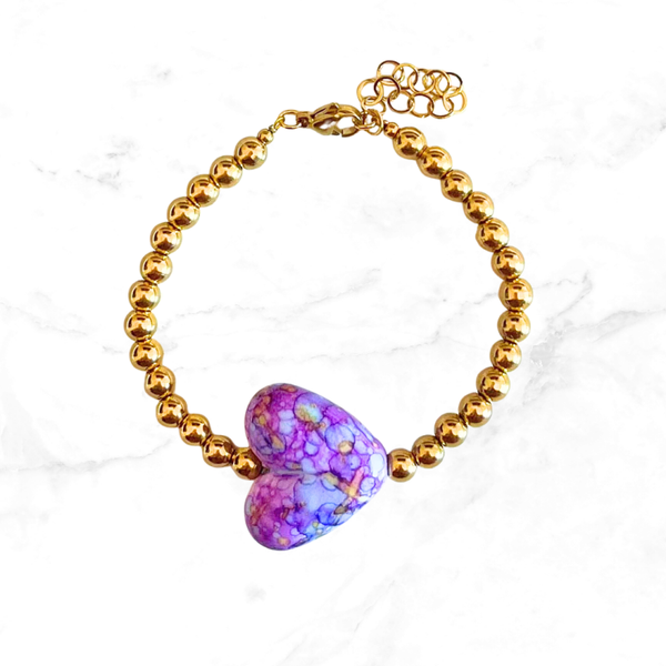 RVS armband Hart L - Paars