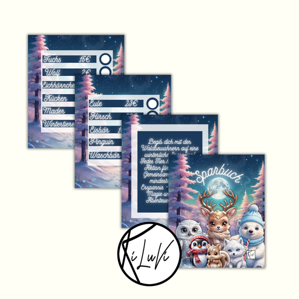 Sparbuch „Winterfreunde“ – B6 Challenge-Binder mit 11 Challenges