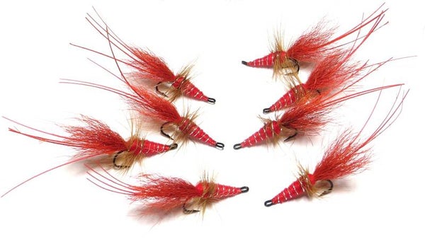 Set of 8 Red Francis Double Salmon Flies  Size 8