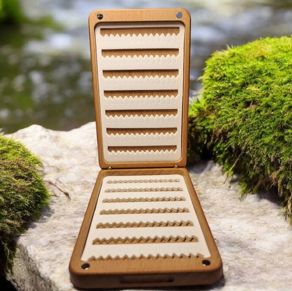 Mayfly Large Flip Open Wooden Fly Box With Flies