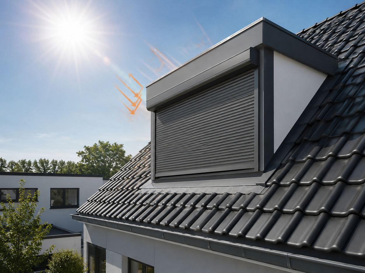 Art impressie van een prefab dakkapel met standaard rolluik