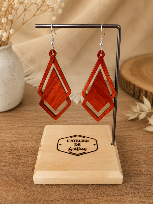 AMANDINE✨ Boucles d’oreilles artisanales en bois de Padouk ✨