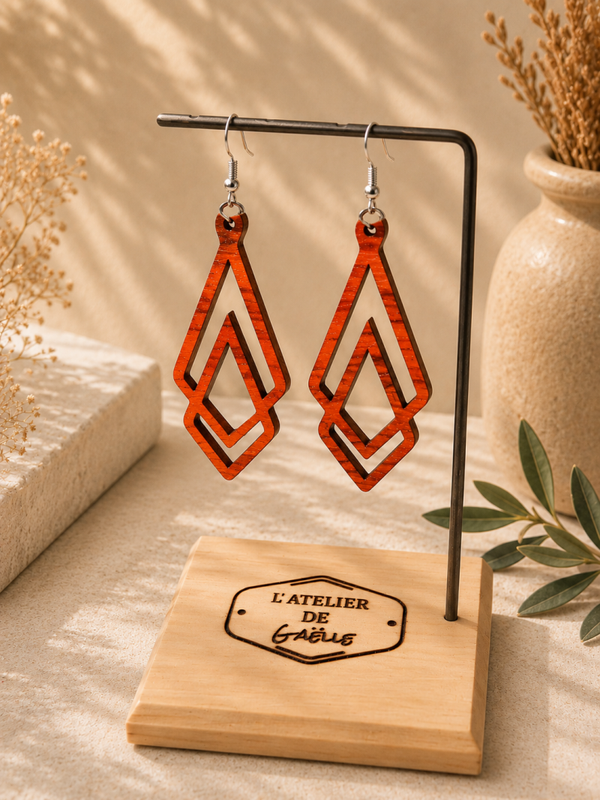 CAMILLE ✨ Boucles d’oreilles artisanales en bois de Padouk ✨