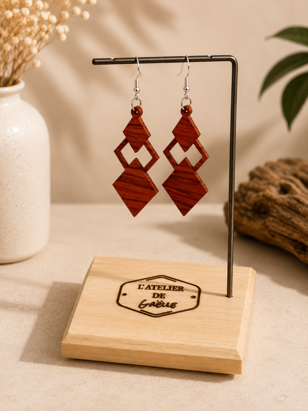 CAROLINE ✨– Boucles d’oreilles artisanales en bois de Padouk 🌿🪵