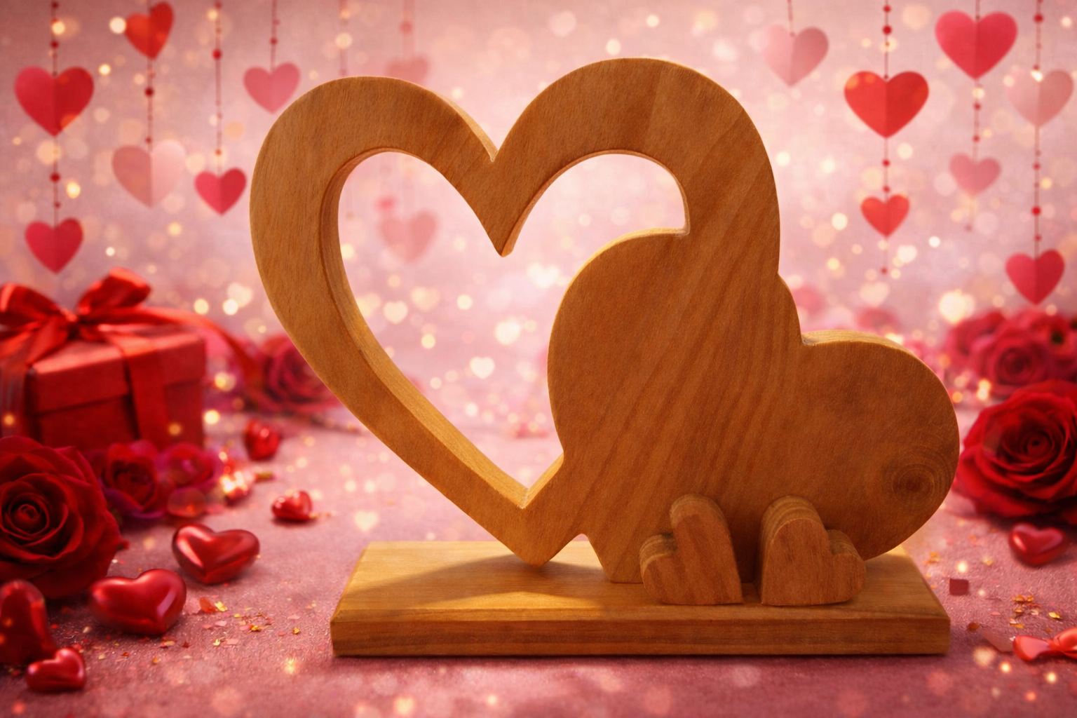 💘 Double Cœur en Bois – Décoration Artisanale