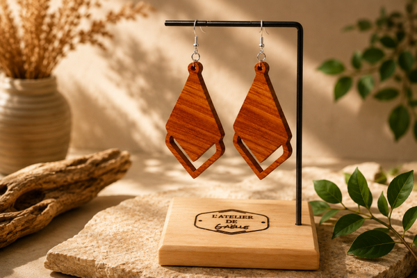 ANNE ✨ Boucles d’oreilles artisanales en bois de Padouk – Bijoux en bois exotique faits main ✨