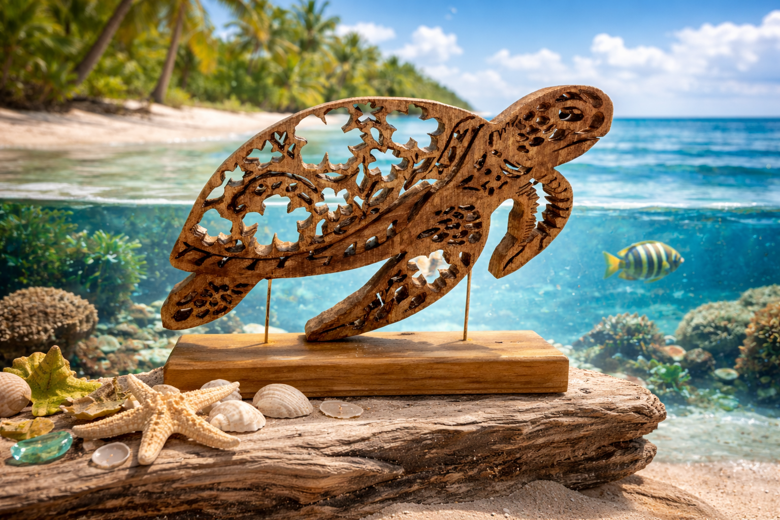 🐢 Tortue en bois de frêne – Sculpture décorative artisanale - Fabrication sur commande