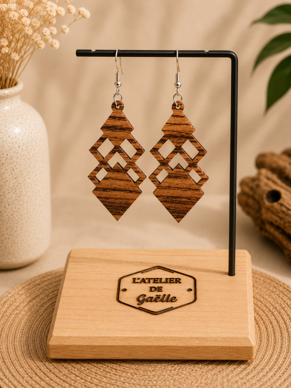 CLEMENTINE ✨ Boucles d’oreilles en bois de Gonçalo Alves – Élégance artisanale & caractère naturel 🤎🪵