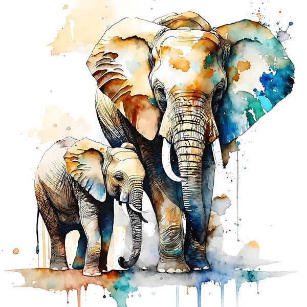 Watercolor Elephants 3056