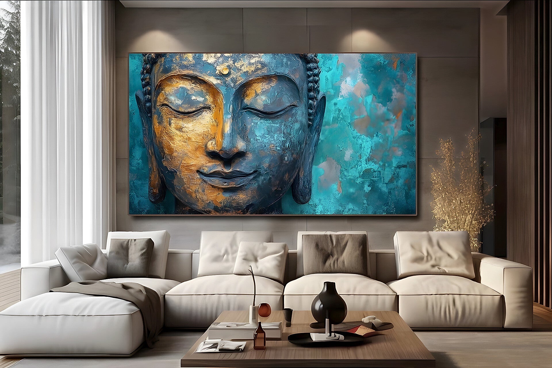 Teal Buddha Face 1017