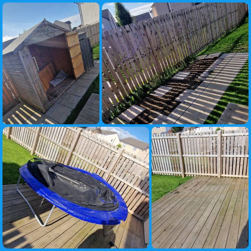 Images showing removal of sheds and trampoline 