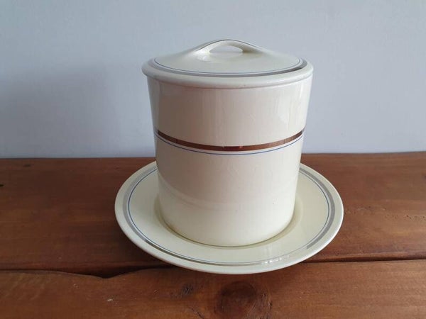 Decor 641C - Beschuitbus Societé Céramique - Roomwit met zilver/ blauwe bies