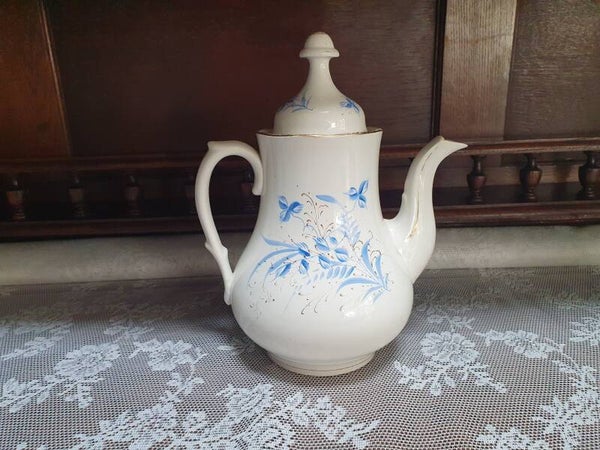 Koffiepot Société Céramique Maastricht - Handgeschilderd blauw bloem met goud