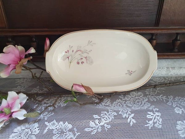 Zuurschaaltje - Petrus Regout - Decor Grijze bladeren met rose accenten
