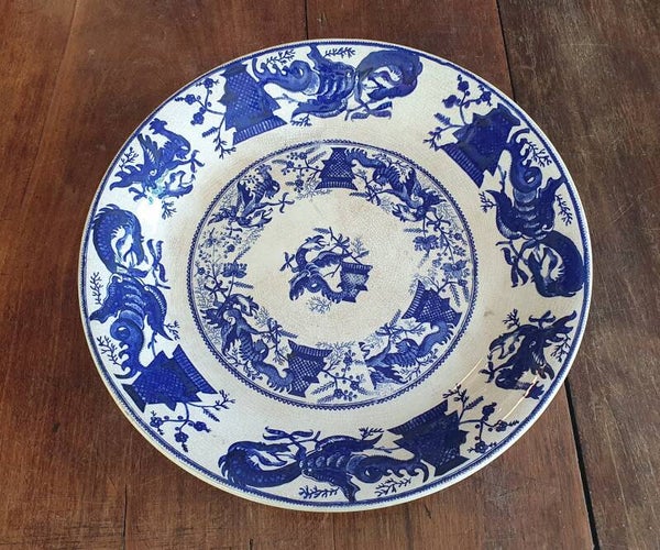 Zeldzaam antiek groot wandbord - Petrus Regout - Dragon (1)