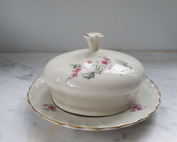 Mosa Botervloot, decor roze bloemetjes/ papyrus