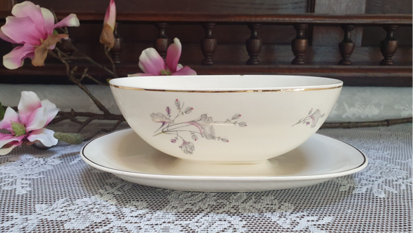 Sauskom - Petrus Regout - Decor Grijze bladeren met rose accenten