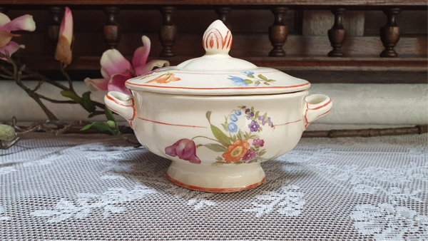 Suikerpot - Plazuid (PZH) - Decor bloemen (Pioenroos/Iris)