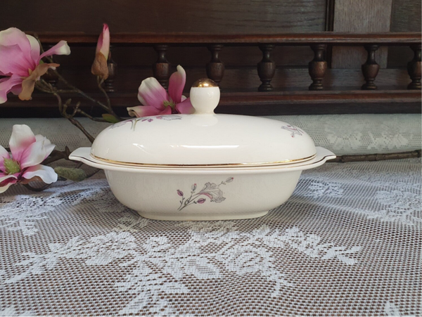 Botervloot - Petrus Regout - Decor Grijze bladeren met rose accenten