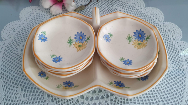 Petit-four set (10) - Decor 866 Blauwe en gele bloem