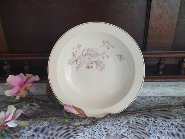 Diep bord - Petrus Regout - Decor Grijze bladeren met rose accenten