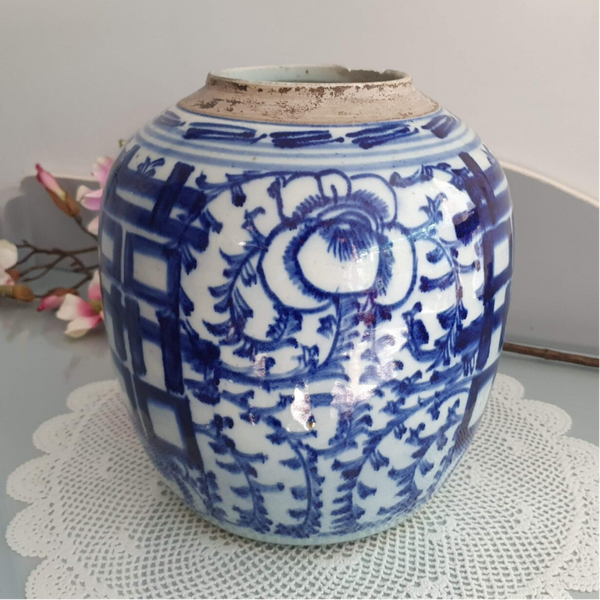 Antieke Chinese gemberpot - Decor Floraal & "Dubbel geluk"