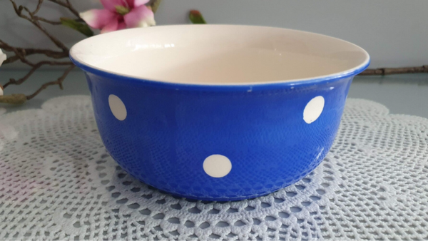Schaal/ Kom - Petrus Regout - Decor Polka dot blauw