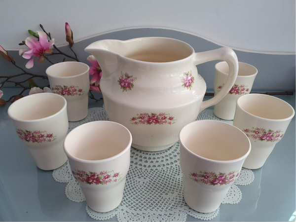 Kan met 6 bekers - Decor 589 Dubbel Roosje -  Société Céramique Maastricht