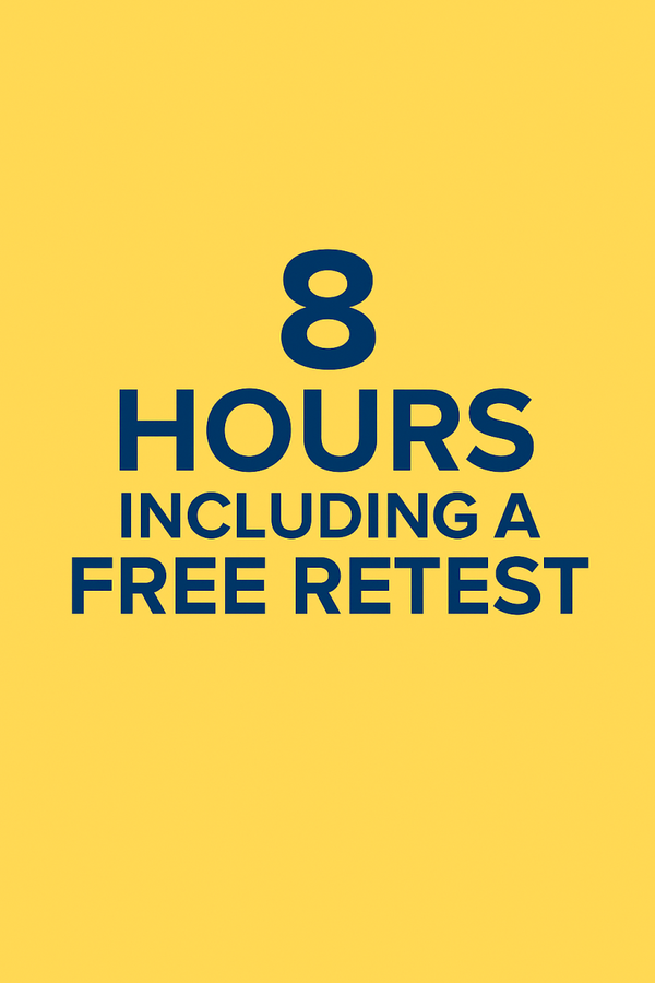 8 Hours of Lessons including a Retest