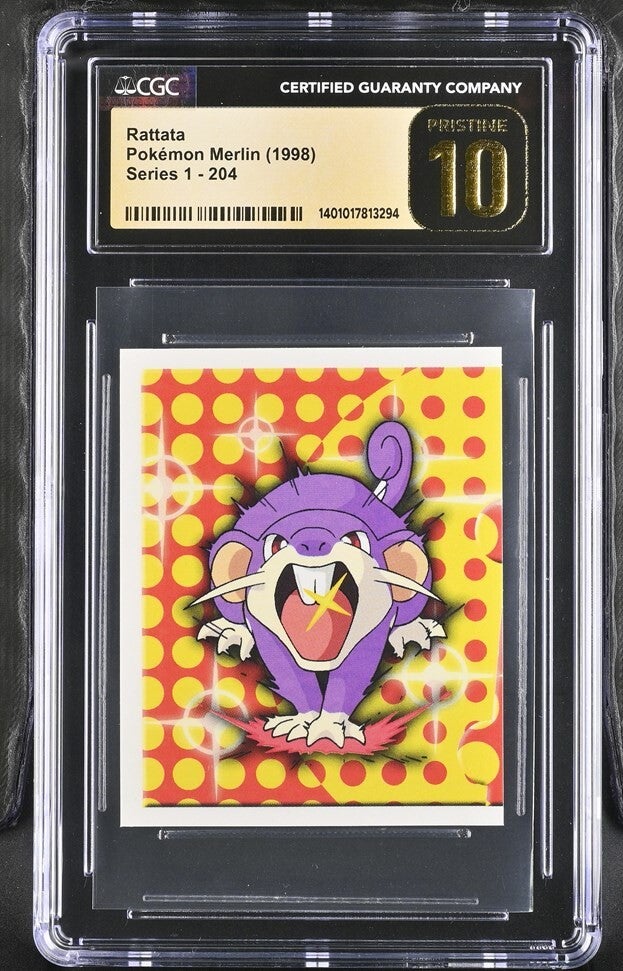 Rattata Pokémon Merlin Sticker 1998 English Series 1 #204 – CGC Pristine 10