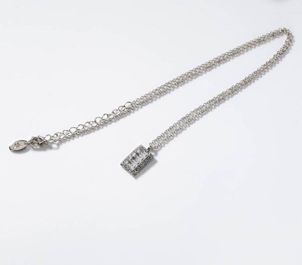 Parure rectangles précieux en métal rhodié