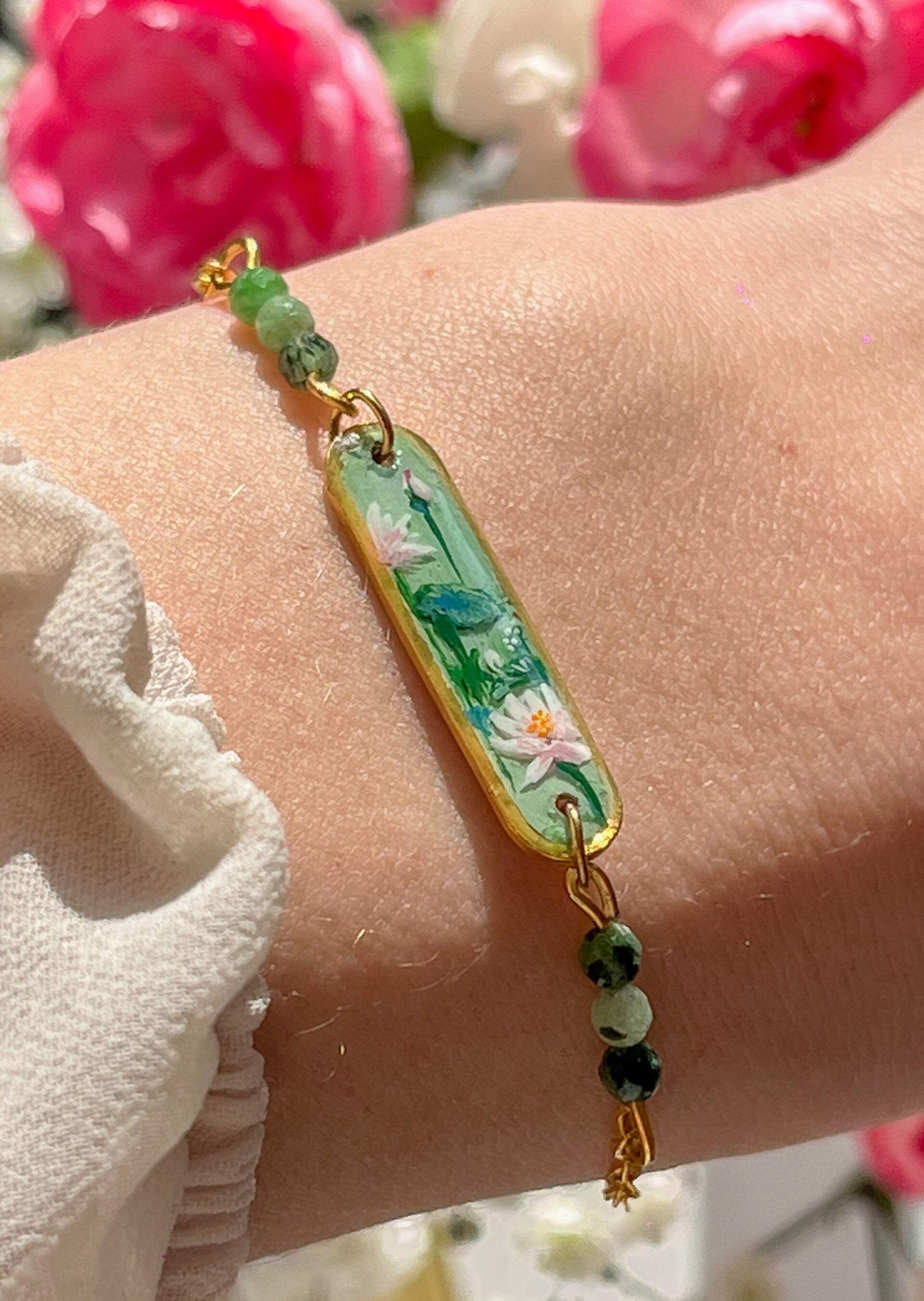 Ręcznie malowana bransoletka 3D z motywem Lilii wodnych