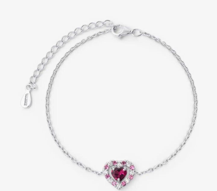 Red Heart Rhodolite Garnet Bracelet in Sterling Silver