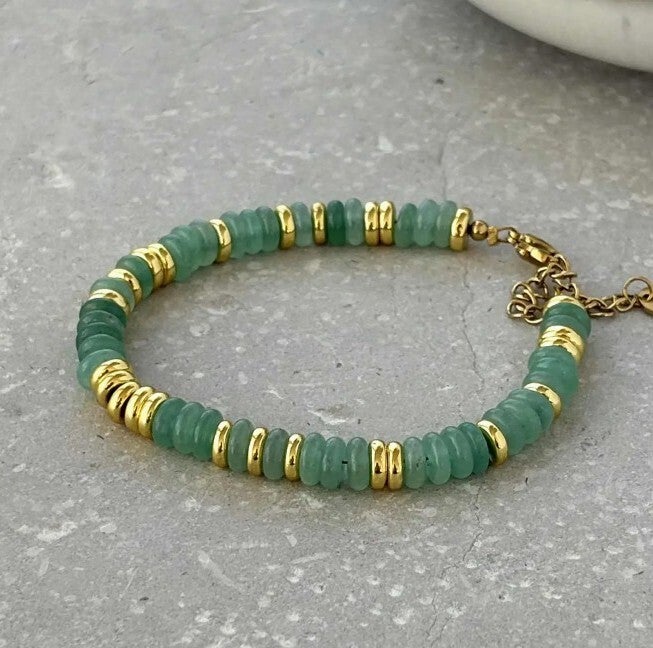 Tarnish Resistant Stone and Gold Beaded Bracelet