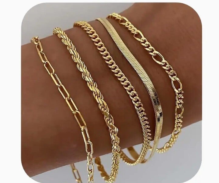 Gold-Plated Chain Bracelet Collection, 5 Styles